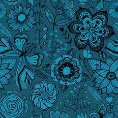 Abstract floral background, summer theme seamless pattern, vecto