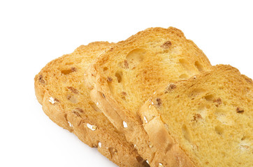 rusk toasted close up  over white background