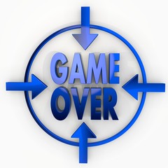 3d render of a glossy game over label in focus point
