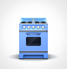 Blue retro vintage stove in front view