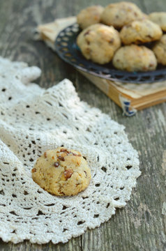 Walnut cookie over crochet doily