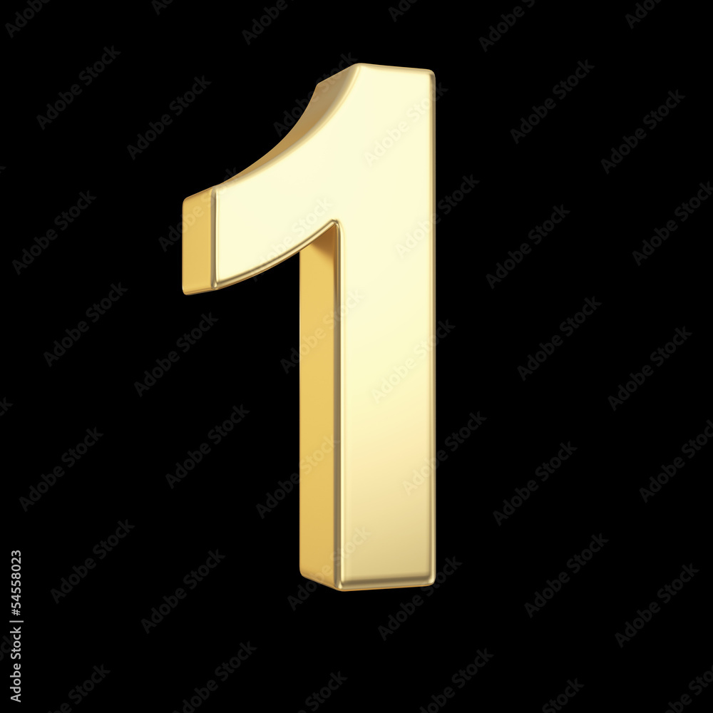 Poster number one - golden number isolated on black with clipping path