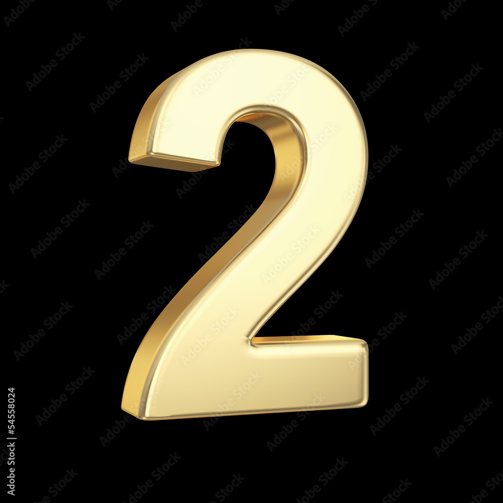 Poster number two - golden number isolated on black with clipping path