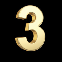 Number three - golden number with clipping path