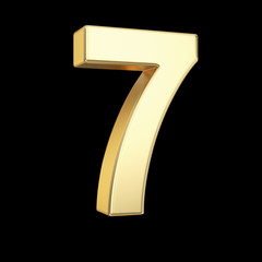 Number seven - golden number with clipping path