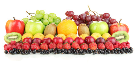 Fresh fruits and berries isolated on white
