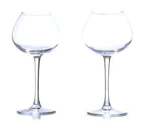 Empty wine glasses isolated on white