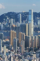 Fotobehang Aerial view of Hong Kong city © leeyiutung