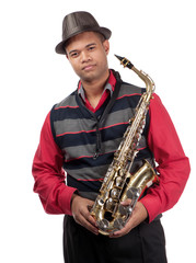 Naklejka premium Portrait of attractive young saxophonist