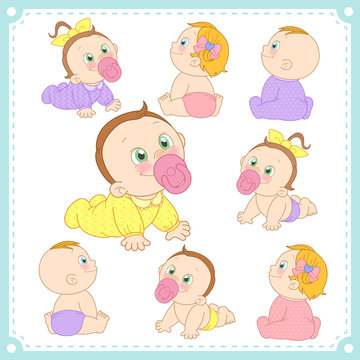 vector illustration of baby boys and baby girls