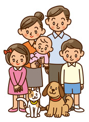 家族　二世代　ペット　イラスト