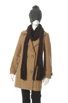 female coat with scaf on a white background