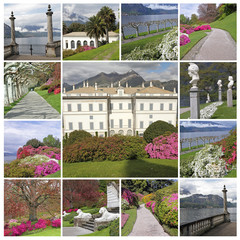 collage with images of the Villa Melzi d'Eril and gardens