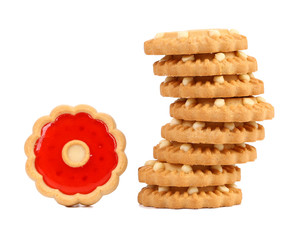 Stack of jam biscuits.