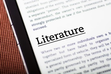 Literature on tablet screen, ebook concept