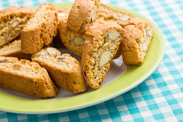 cantuccini cookies on checkered tablecloth