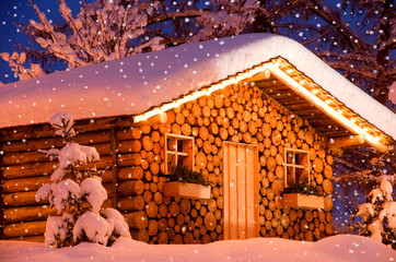 christmas hut snow
