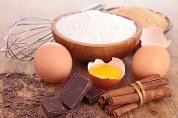baking ingredient on wood background