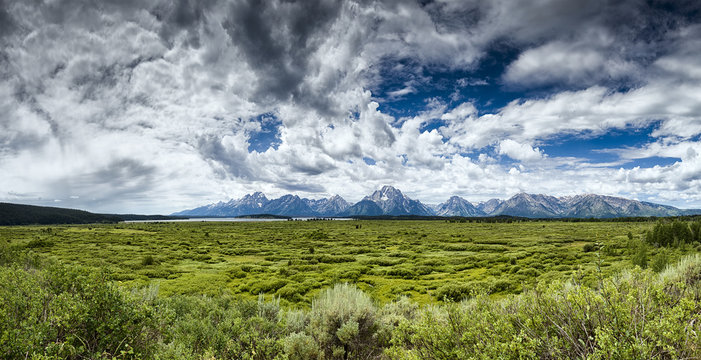 View Of The Tetons From The Back Patio Of Jackson Lake Lodge