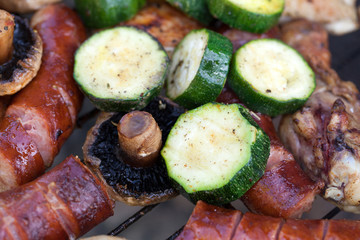 barbecue with delicious grilled meat on grill