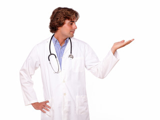 Profesional medical doctor holding out his palm