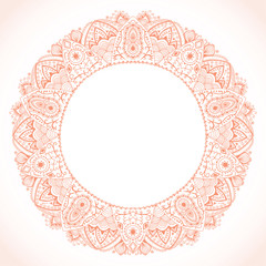 Ornamental round lace frame. Background for celebrations, holida