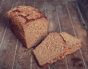 Delicious bread on a wood table