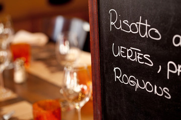 Restaurant, menu, carte, bistrot, risotto, soirée, ardoise