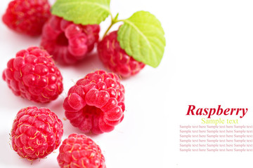 Fresh raspberries on white background