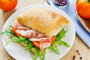 Prosciutto on Olive Ciabatta sandwich