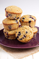 Healthy blueberry banana muffins on a plate