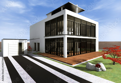 "Haus mit Dachterrasse in weiß" Stock photo and royalty-free images on