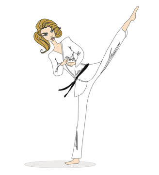 karate girl - hand drawing illustration
