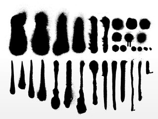 vector set of detailed grunge spray paint strokes and textures