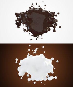 set of chocolate and milk splashes