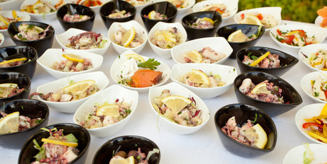 Buffet of fish and shellfish finger food