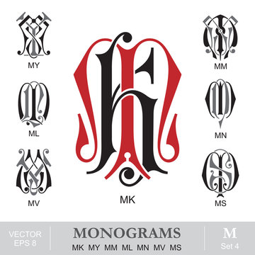 Naklejki Vintage Monograms MK MY MM ML MN MV MS