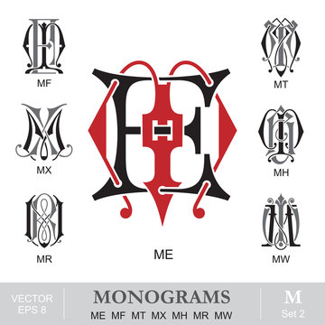 Naklejki Vintage Monograms ME MF MT MX MH MR MW