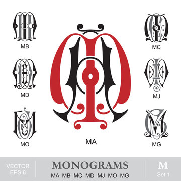 Naklejki Vintage Monograms MA MB MC MD MJ MO MG