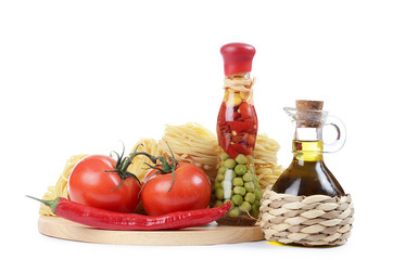 Pasta with an olive oil and tomatoes isolated