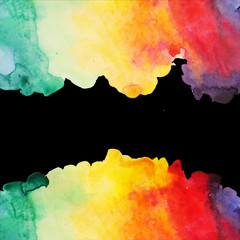Watercolor hand painted corners design. Watercolor composition f