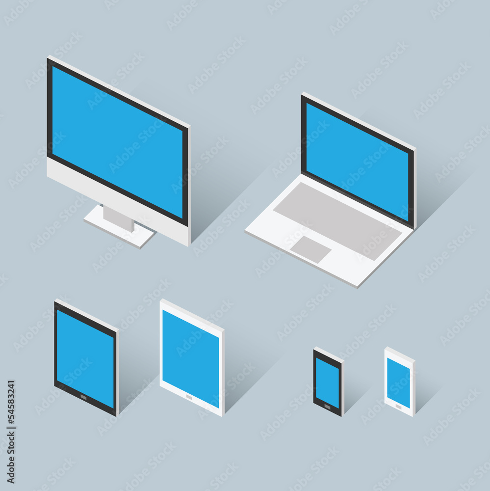 Poster isometric modern computer set vector illustration