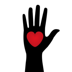 Obraz premium silhouette of the hand with a red heart