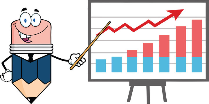 Business Pencil With Pointer Presenting A Progressive Chart