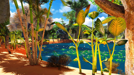 African savannah with lush and vibrant vegetation by the pool - 54584880