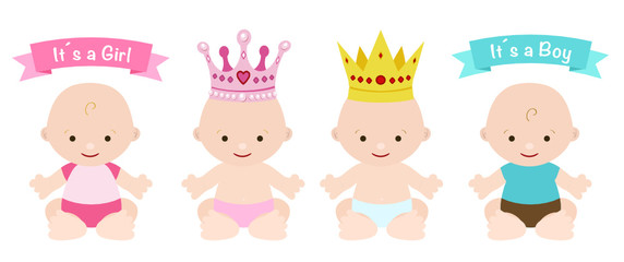 babies set cute girl and boy