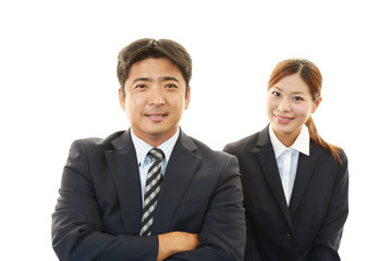 笑顔のビジネスマンとOL