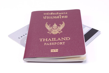 Passport and Credit Cards on white background