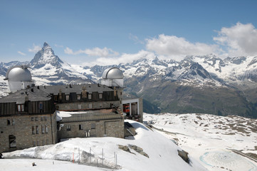 Gornergrat cable car station in Swiss Alps