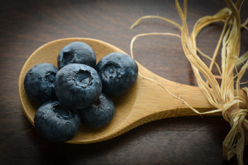 Blueberries on a Wooden Spoon